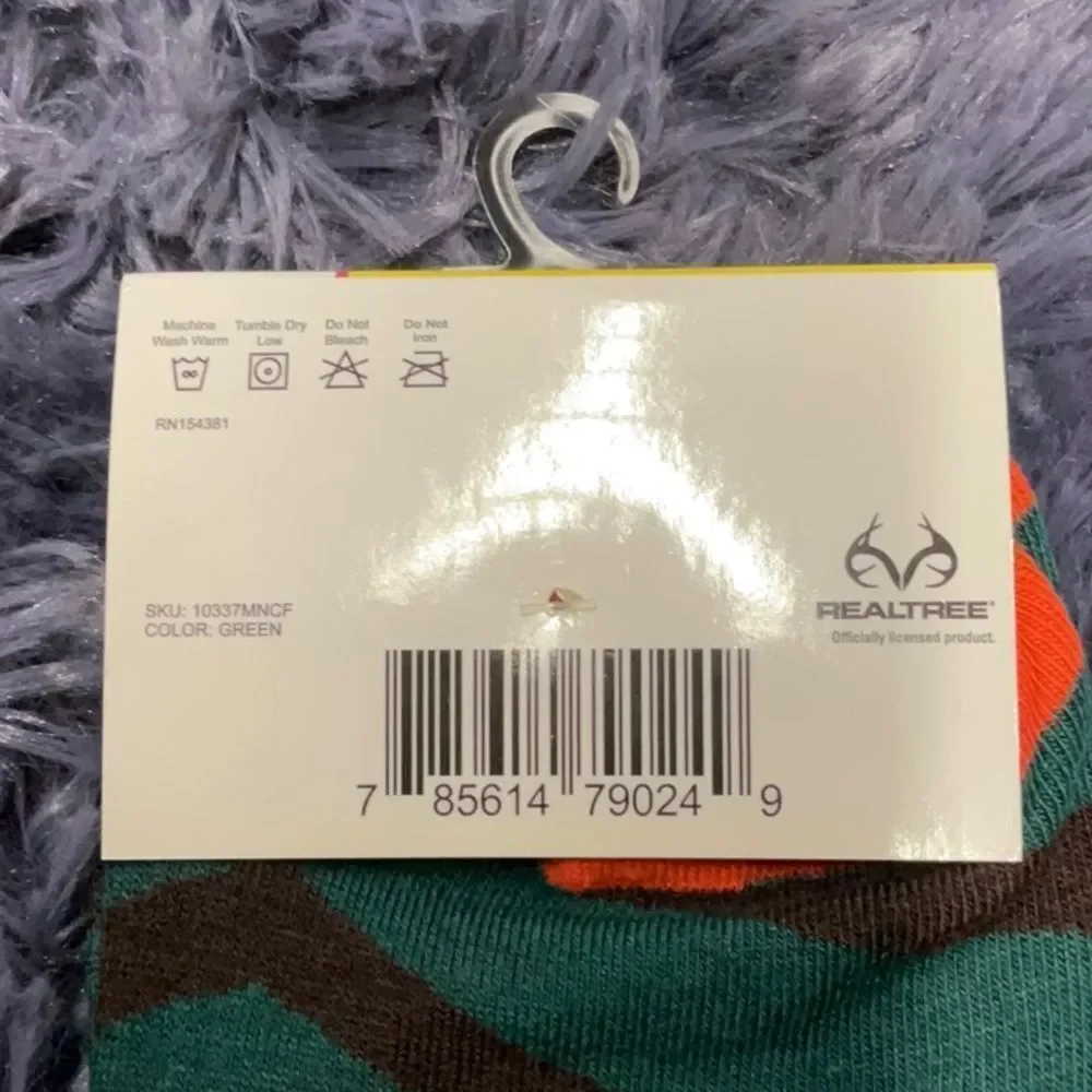 Cozy Socks - Realtree Men's Casual Green and Orange Socks - New